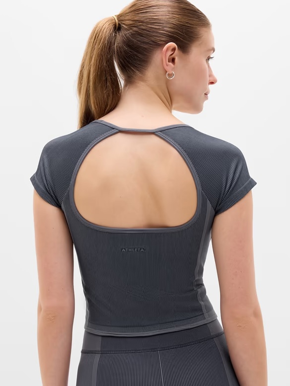 Athleta Grey Ribbed Seamless Crop Top - Picture 2 of 3